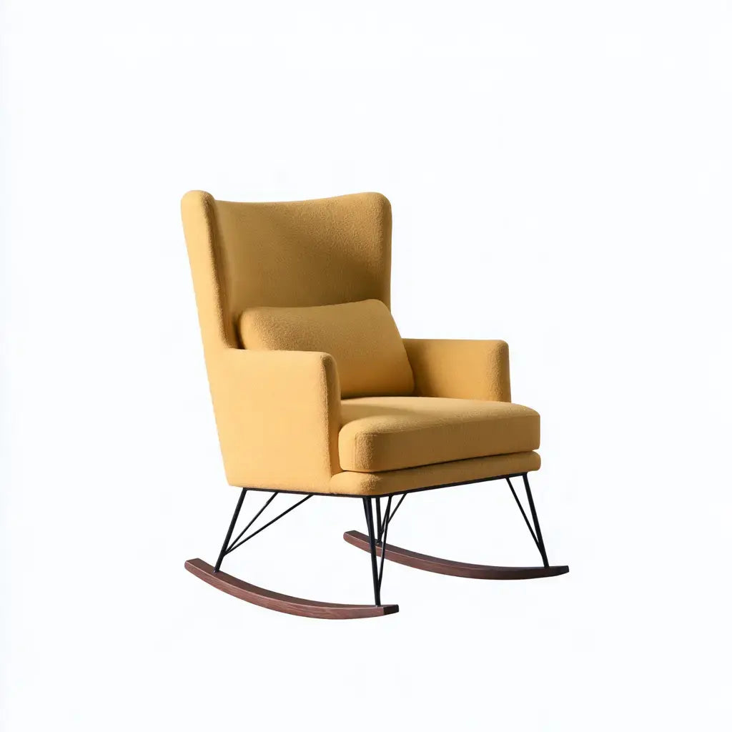 Mecedora con respaldo alto y brazos tapizados - mostaza/marrón - aluminumgardenbench
