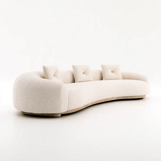 Sofá con contorno curvado y cojines claros - beige - aluminumgardenbench