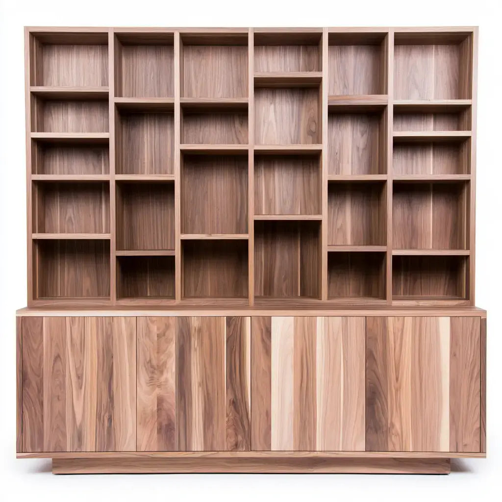 Estantería con huecos asimétricos y puertas inferiores - marrón - aluminumgardenbench