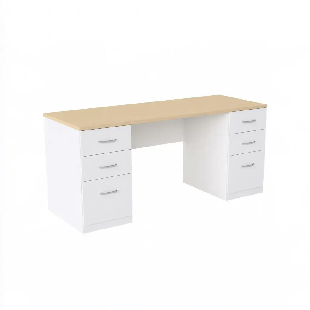 Escritorio con tablero claro y cajoneras laterales - beige/blanco - aluminumgardenbench