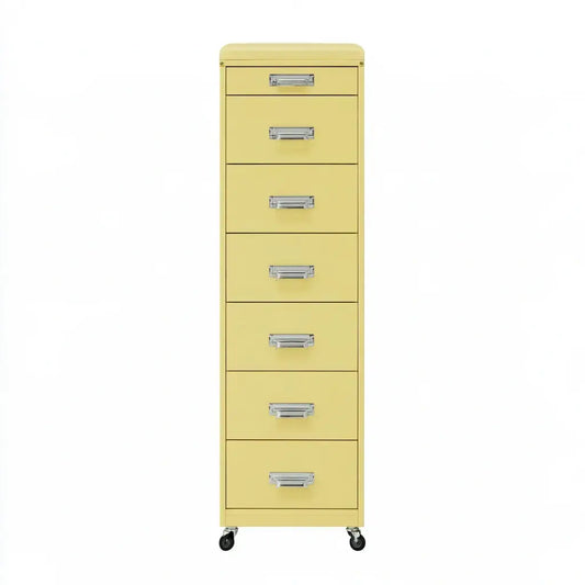 Cómoda estrecha con cajones y ruedas - amarillo