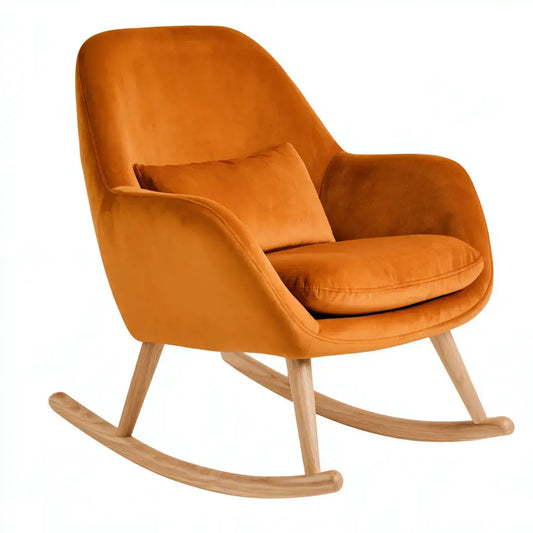 Mecedora con asiento envolvente y base curva - naranja/beige