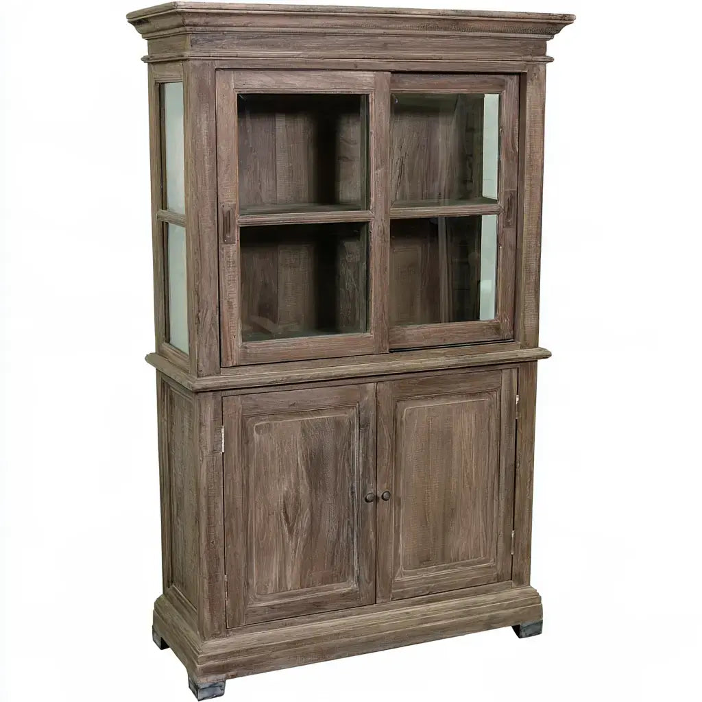 Vitrina con puertas superiores y paneles inferiores - marrón - aluminumgardenbench