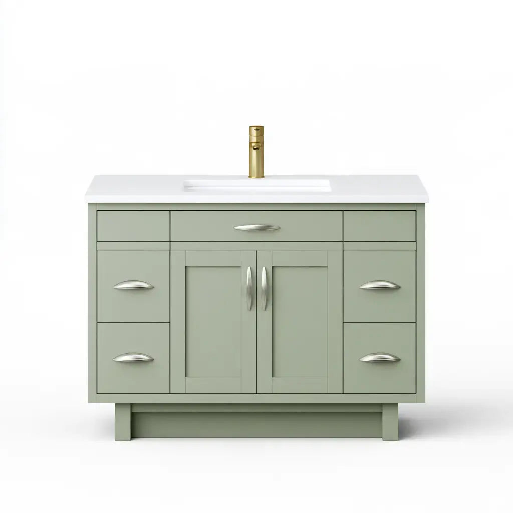 Mueble de baño con puertas centrales y cajones laterales - verde/blanco - aluminumgardenbench