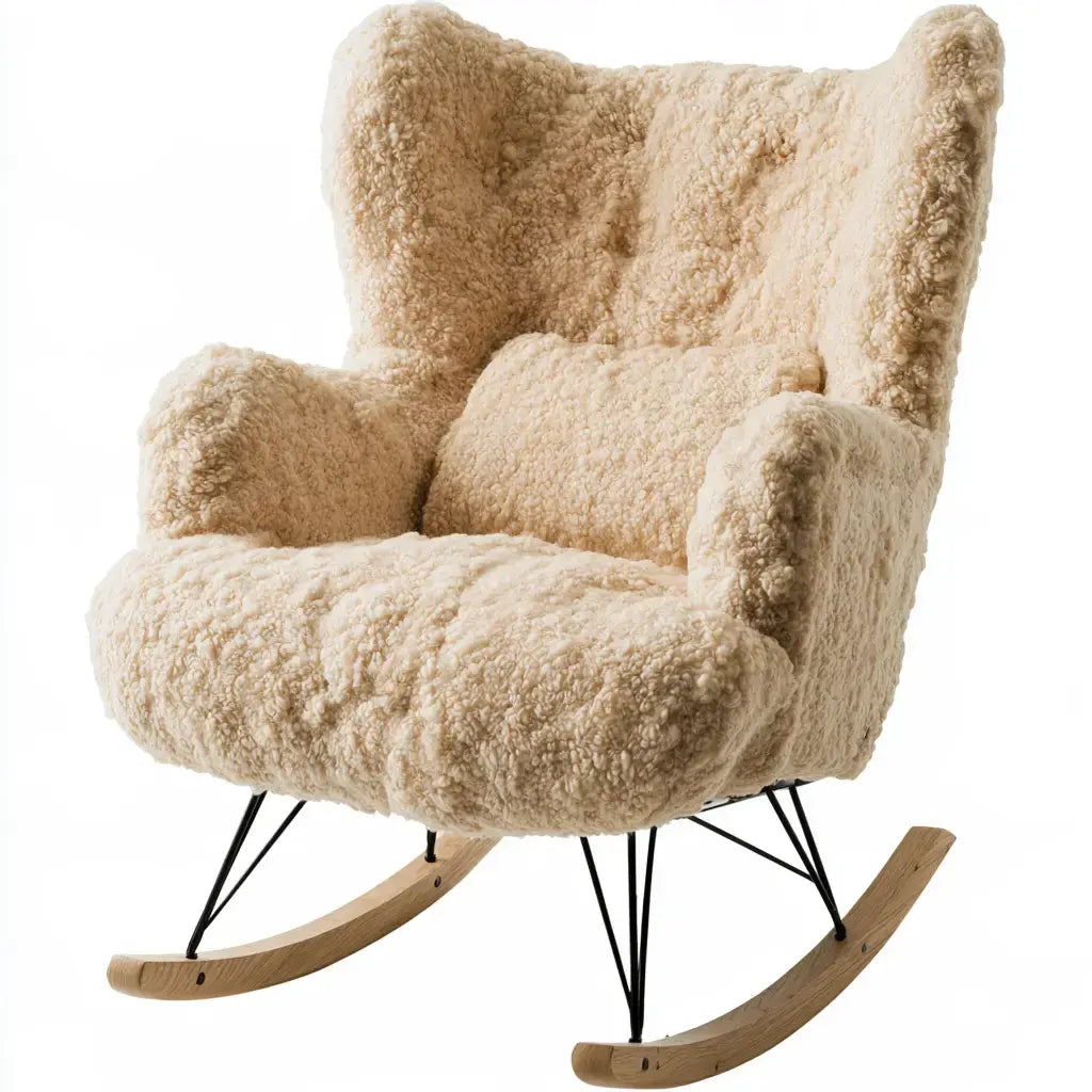 Mecedora orejera con tapizado de textura larga - beige - aluminumgardenbench
