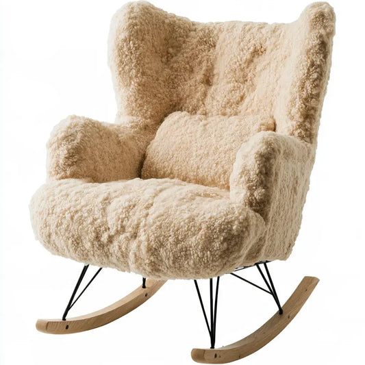 Mecedora orejera con tapizado de textura larga - beige - aluminumgardenbench